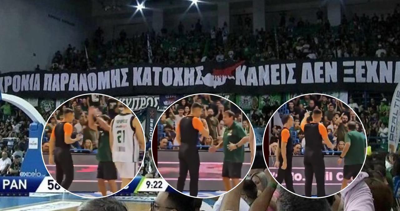 Güney Kıbrıs Rum Kesimi'nde Panathinaikos taraftarından skandal pankart! Ergin Ataman çıldırdı, hakeme, 'Beni at' dedi...