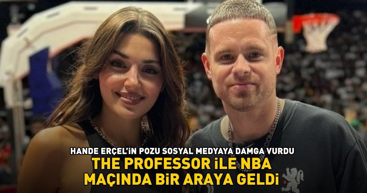 NBA maçında bir araya geldiler! Hande Erçel ABD'li sokak basketbolcusu The Professor ile poz verdi