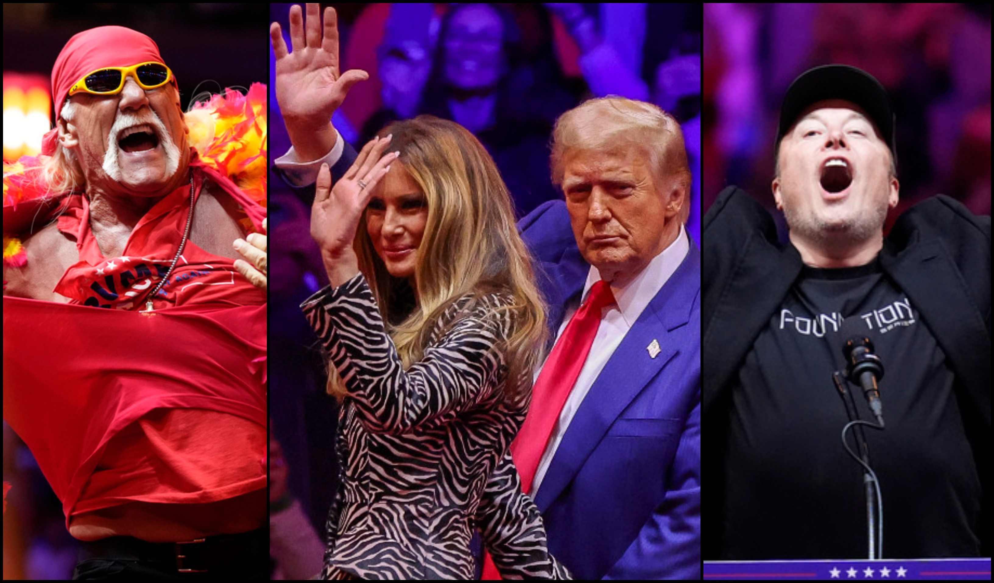 Trump’tan sürprizlerle dolu New York mitingi: Melania Trump, Hulk Hogan ve Elon Musk sahnedeydi! Tişörtünü yırtarken zorlanınca viral oldu…