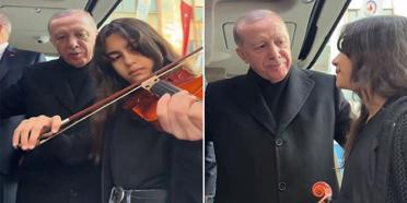 Erdoğan, kemanıyla Çanakkale Türküsü çalan öğrenciye eşlik etti