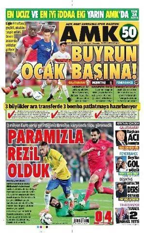 Türk basınından caps gibi Türkiye - Brezilya manşetleri