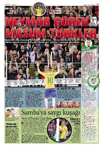 Türk basınından caps gibi Türkiye - Brezilya manşetleri