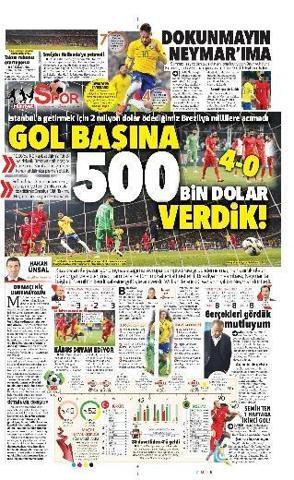 Türk basınından caps gibi Türkiye - Brezilya manşetleri