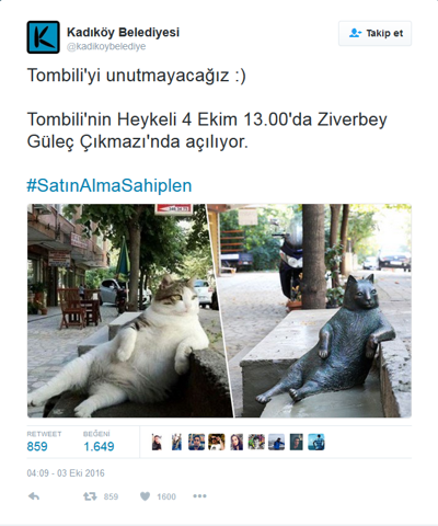Kadıköyün kedisi Tombili heykeli açıldı
