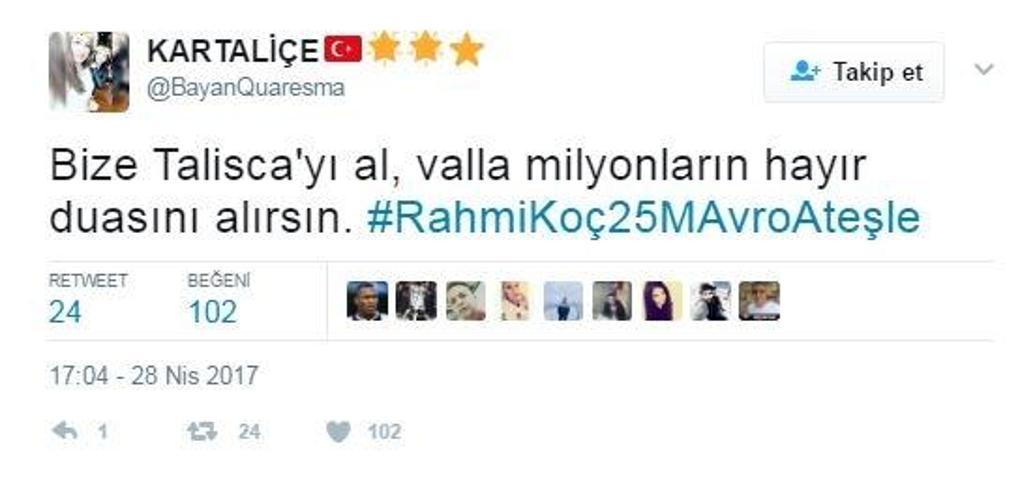 Beşiktaş taraftarı Rahmi Koçtan Taliscayı istedi
