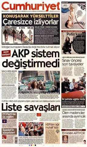 22 Mayıs 2018 - Gazetelerin birinci sayfaları
