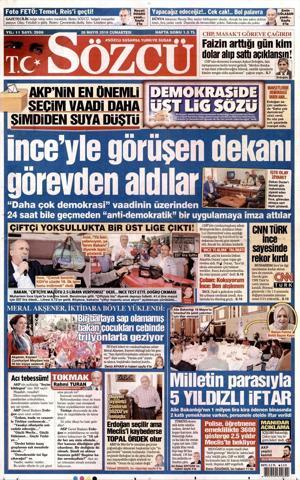 26 Mayıs 2018 - Gazetelerin birinci sayfaları