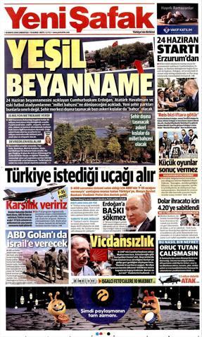 26 Mayıs 2018 - Gazetelerin birinci sayfaları