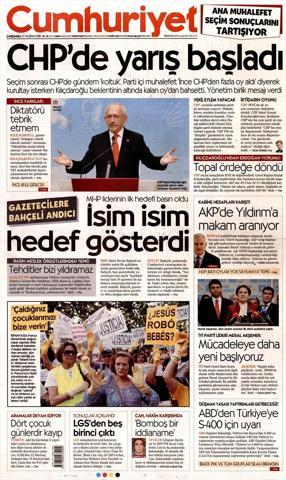 27 Haziran 2018 - Gazetelerin birinci sayfaları