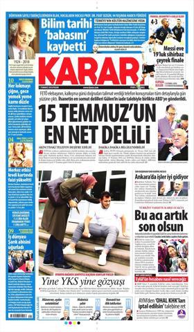 1 Temmuz 2018 - Gazetelerin birinci sayfaları