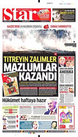 1 Temmuz 2018 - Gazetelerin birinci sayfaları