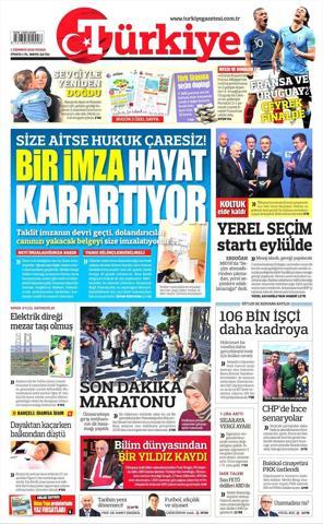 1 Temmuz 2018 - Gazetelerin birinci sayfaları