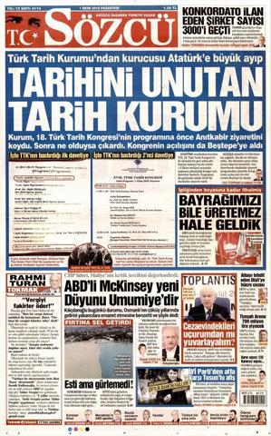 1 Ekim 2018 - Gazetelerin birinci sayfaları