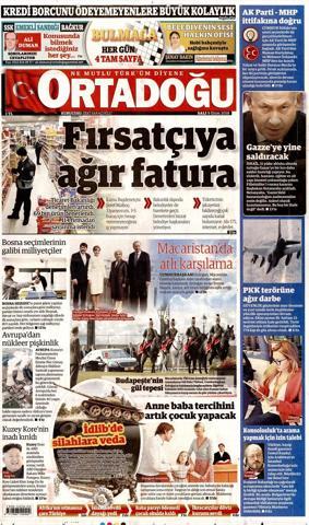 9 Ekim 2018 - Gazetelerin birinci sayfaları
