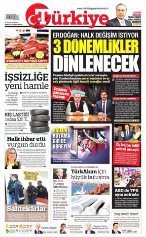 13 Kasım 2018 - Gazetelerin birinci sayfaları