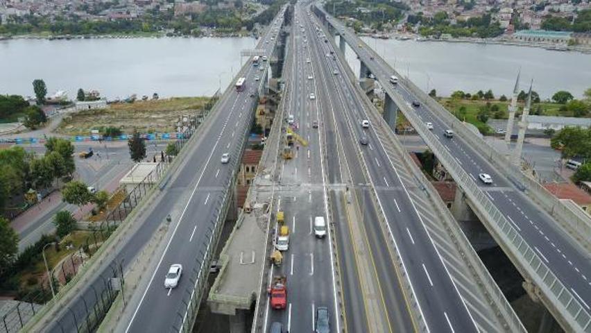 Haliç Köprüsünde ikinci etap çalışması havadan görüntülendi
