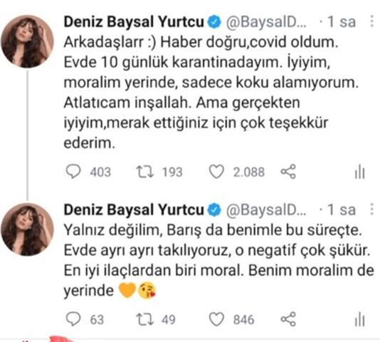 Deniz Baysal koronavirüse yakalandı