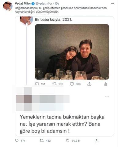 Vedat Milordan kızıyla çekildiği fotoğrafa yorum yapan takipçisine jet yanıt