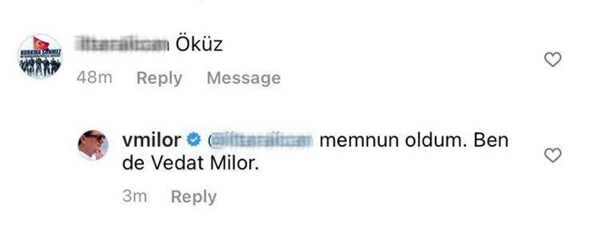 Vedat Milor takipçisine verdiği cevapla gündeme geldi