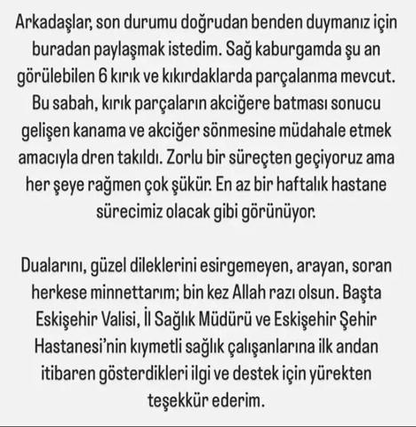 Berk Atanın son sağlık durumu hakkında açıklama Kaburgamda 6 kırık var