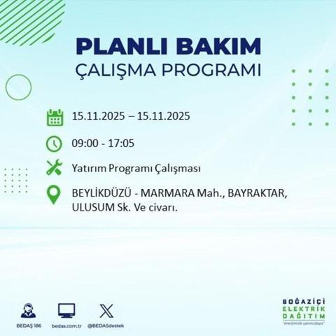İstanbulda elektrikler ne zaman gelecek, saat kaçta İSTANBUL ELEKTRİK KESİNTİSİ 15 KASIM 2025 ARIZA SORGULAMA EKRANI AYEDAŞ - BEDAŞ