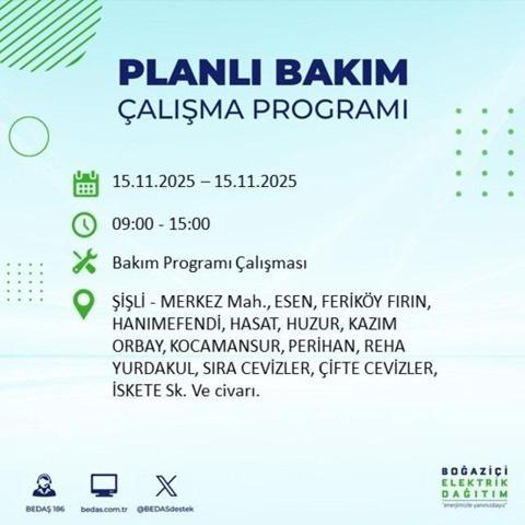 İstanbulda elektrikler ne zaman gelecek, saat kaçta İSTANBUL ELEKTRİK KESİNTİSİ 15 KASIM 2025 ARIZA SORGULAMA EKRANI AYEDAŞ - BEDAŞ