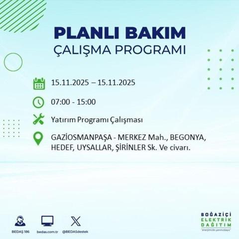 İstanbulda elektrikler ne zaman gelecek, saat kaçta İSTANBUL ELEKTRİK KESİNTİSİ 15 KASIM 2025 ARIZA SORGULAMA EKRANI AYEDAŞ - BEDAŞ