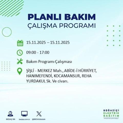 İstanbulda elektrikler ne zaman gelecek, saat kaçta İSTANBUL ELEKTRİK KESİNTİSİ 15 KASIM 2025 ARIZA SORGULAMA EKRANI AYEDAŞ - BEDAŞ