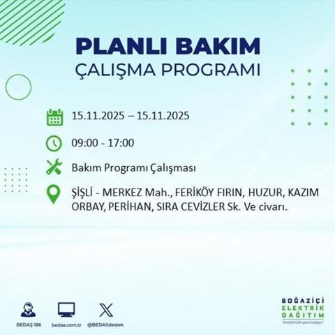 İstanbulda elektrikler ne zaman gelecek, saat kaçta İSTANBUL ELEKTRİK KESİNTİSİ 15 KASIM 2025 ARIZA SORGULAMA EKRANI AYEDAŞ - BEDAŞ