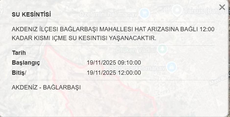 19 KASIM MESKİ MERSİN SU KESİNTİSİ: Mersinde Sular Ne Zaman Gelecek Mersin Su Kesintisi Ne Zaman Bitecek
