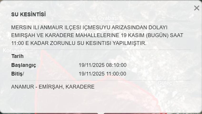19 KASIM MESKİ MERSİN SU KESİNTİSİ: Mersinde Sular Ne Zaman Gelecek Mersin Su Kesintisi Ne Zaman Bitecek