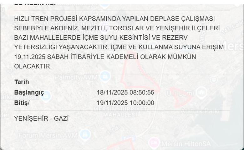 19 KASIM MESKİ MERSİN SU KESİNTİSİ: Mersinde Sular Ne Zaman Gelecek Mersin Su Kesintisi Ne Zaman Bitecek