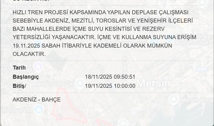 19 KASIM MESKİ MERSİN SU KESİNTİSİ: Mersinde Sular Ne Zaman Gelecek Mersin Su Kesintisi Ne Zaman Bitecek