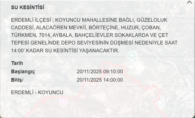 MESKİ MERSİN SU KESİNTİSİ 20 KASIM: Mersinde Sular Ne Zaman Gelecek Mersin Su Kesintisi Ne Zaman Bitecek