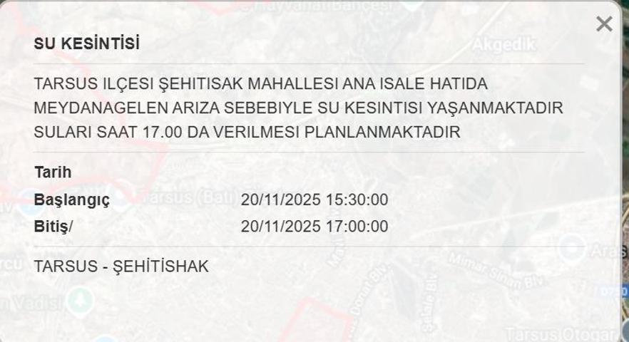 MESKİ MERSİN SU KESİNTİSİ 20 KASIM: Mersinde Sular Ne Zaman Gelecek Mersin Su Kesintisi Ne Zaman Bitecek
