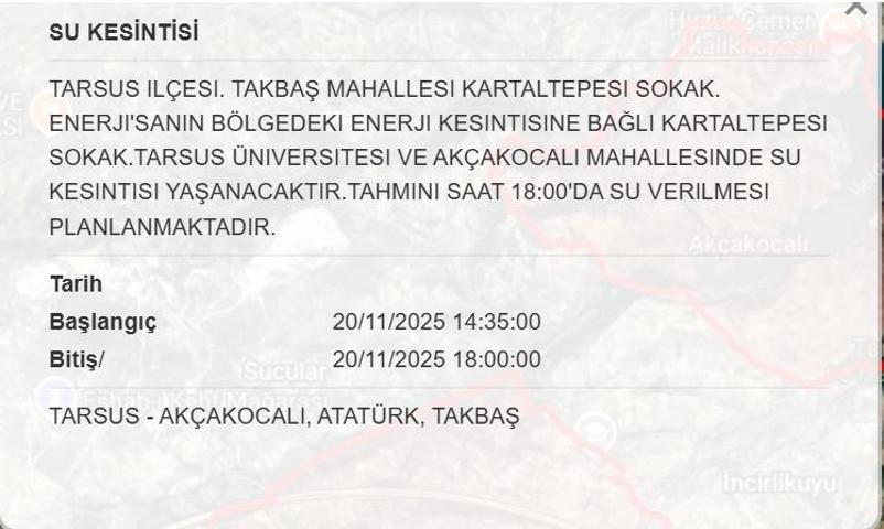 MESKİ MERSİN SU KESİNTİSİ 20 KASIM: Mersinde Sular Ne Zaman Gelecek Mersin Su Kesintisi Ne Zaman Bitecek