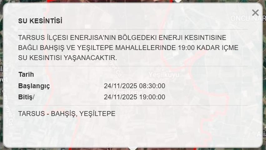 24 KASIM MERSİN SU KESİNTİSİ: Mersinde Sular Ne Zaman Gelecek MESKİ Mersin Su Kesintisi Ne Zaman Bitecek