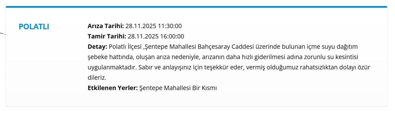 28 KASIM ANKARA ASKİ SU KESİNTİSİ: ASKİ Ankara Su Kesintisi Ne Zaman Bitecek, Sular Ne Zaman Gelecek