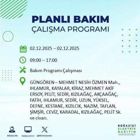 2 ARALIK 2025 İSTANBUL AYEDAŞ-BEDAŞ ELEKTRİK KESİNTİSİ: İstanbulda Elektrik Kesintisi Ne Zaman Bitecek, Elektrikler Ne Zaman Gelecek Sarıyer, Silivri...