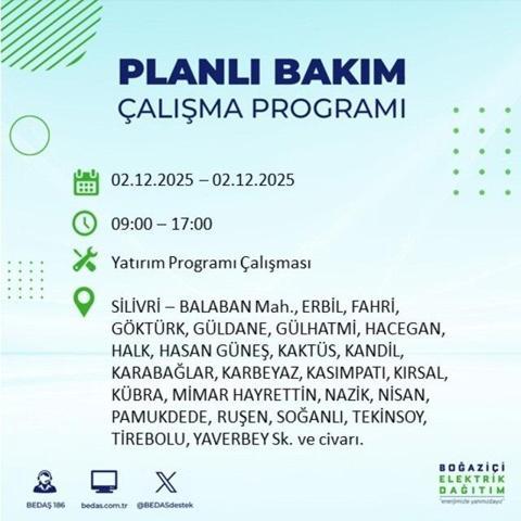 2 ARALIK 2025 İSTANBUL AYEDAŞ-BEDAŞ ELEKTRİK KESİNTİSİ: İstanbulda Elektrik Kesintisi Ne Zaman Bitecek, Elektrikler Ne Zaman Gelecek Sarıyer, Silivri...