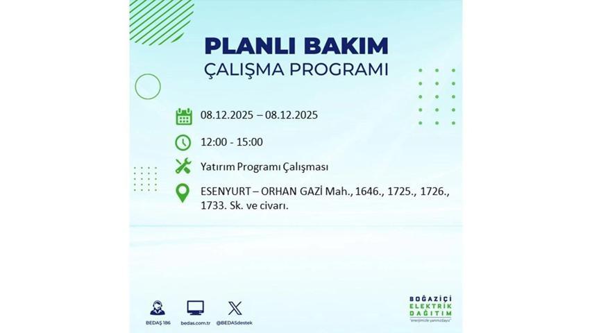8 ARALIK 2025 İSTANBUL AYEDAŞ-BEDAŞ ELEKTRİK KESİNTİSİ: İstanbulda Elektrik Kesintisi Ne Zaman Bitecek, Elektrikler Ne Zaman Gelecek Bağcılar, Sarıyer, Esenyurt...