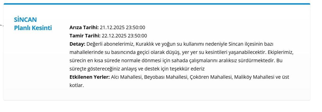 22 ARALIK ASKİ ANKARA SU KESİNTİSİ: Ankara Su Kesintisi Ne Zaman Bitecek, Sular Ne Zaman Gelecek