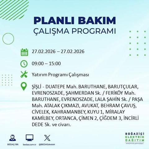27 ŞUBAT İSTANBUL ELEKTRİK KESİNTİSİ İstanbulda 6-8 Saat Elektrik Kesintisi Yaşanacak BEDAŞ Duyurdu: İşte Etkilenecek İlçeler...