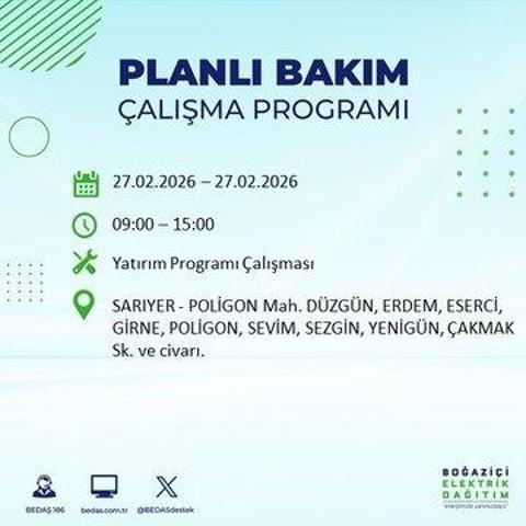 27 ŞUBAT İSTANBUL ELEKTRİK KESİNTİSİ İstanbulda 6-8 Saat Elektrik Kesintisi Yaşanacak BEDAŞ Duyurdu: İşte Etkilenecek İlçeler...