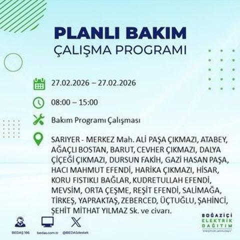 27 ŞUBAT İSTANBUL ELEKTRİK KESİNTİSİ İstanbulda 6-8 Saat Elektrik Kesintisi Yaşanacak BEDAŞ Duyurdu: İşte Etkilenecek İlçeler...