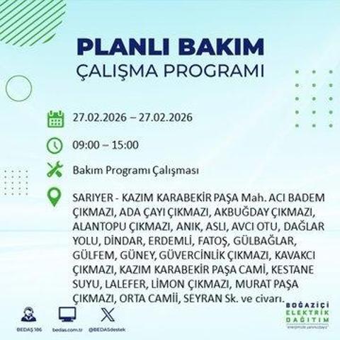 27 ŞUBAT İSTANBUL ELEKTRİK KESİNTİSİ İstanbulda 6-8 Saat Elektrik Kesintisi Yaşanacak BEDAŞ Duyurdu: İşte Etkilenecek İlçeler...
