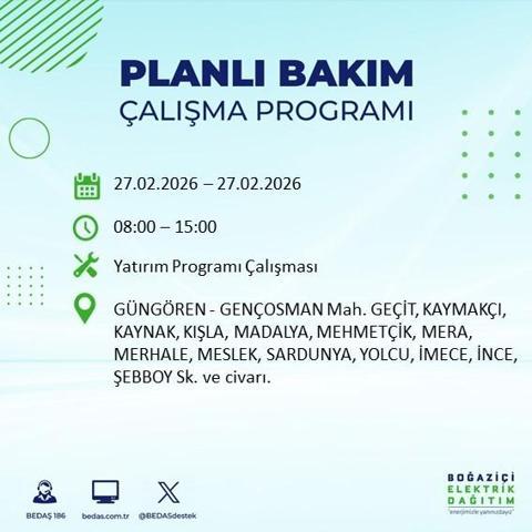 27 ŞUBAT İSTANBUL ELEKTRİK KESİNTİSİ İstanbulda 6-8 Saat Elektrik Kesintisi Yaşanacak BEDAŞ Duyurdu: İşte Etkilenecek İlçeler...