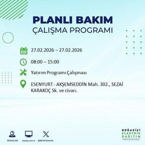 27 ŞUBAT İSTANBUL ELEKTRİK KESİNTİSİ İstanbulda 6-8 Saat Elektrik Kesintisi Yaşanacak BEDAŞ Duyurdu: İşte Etkilenecek İlçeler...