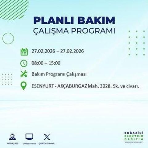 27 ŞUBAT İSTANBUL ELEKTRİK KESİNTİSİ İstanbulda 6-8 Saat Elektrik Kesintisi Yaşanacak BEDAŞ Duyurdu: İşte Etkilenecek İlçeler...