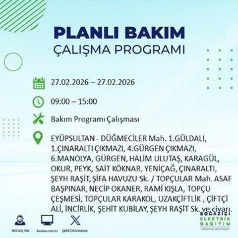 27 ŞUBAT İSTANBUL ELEKTRİK KESİNTİSİ İstanbulda 6-8 Saat Elektrik Kesintisi Yaşanacak BEDAŞ Duyurdu: İşte Etkilenecek İlçeler...